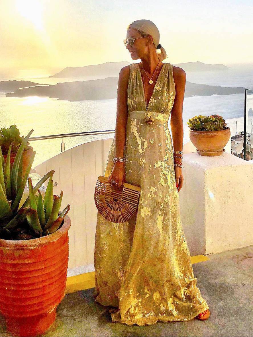 Heidi-Mode | Langes Kleid Bronzage Glänzend Pailletten V-Ausschnitt Ohne Ärmel Elegante Damen Abendkleid Strand - Image 5