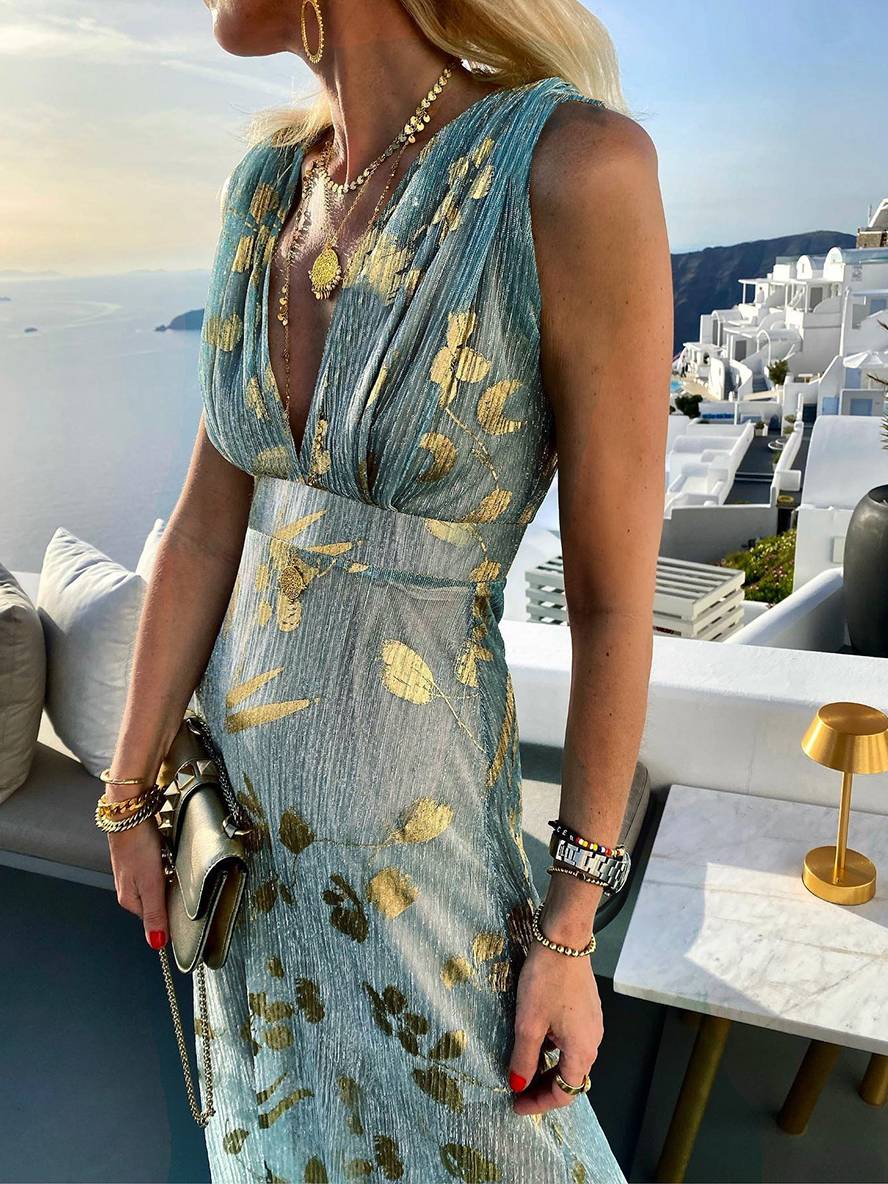 Heidi-Mode | Langes Kleid Bronzage Glänzend Pailletten V-Ausschnitt Ohne Ärmel Elegante Damen Abendkleid Strand - Image 6