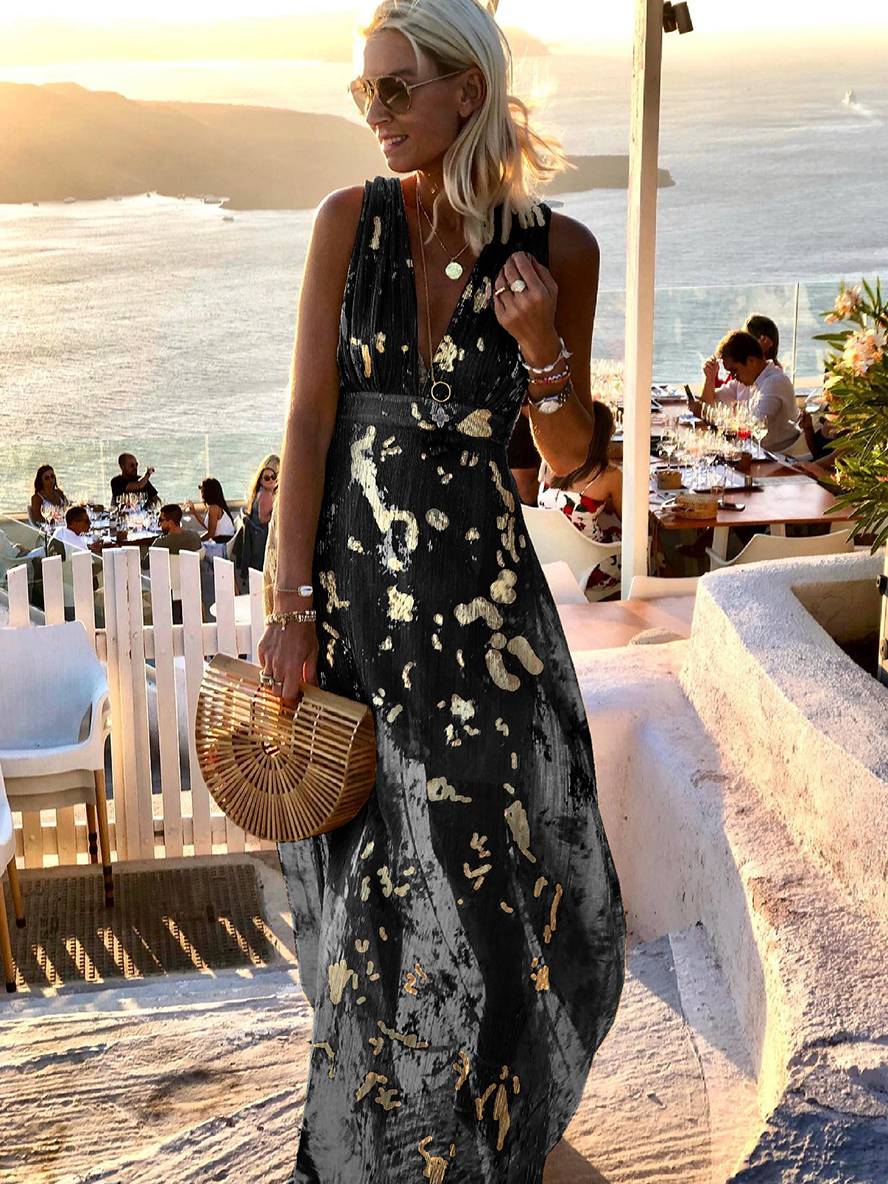 Heidi-Mode | Langes Kleid Bronzage Glänzend Pailletten V-Ausschnitt Ohne Ärmel Elegante Damen Abendkleid Strand - Image 9
