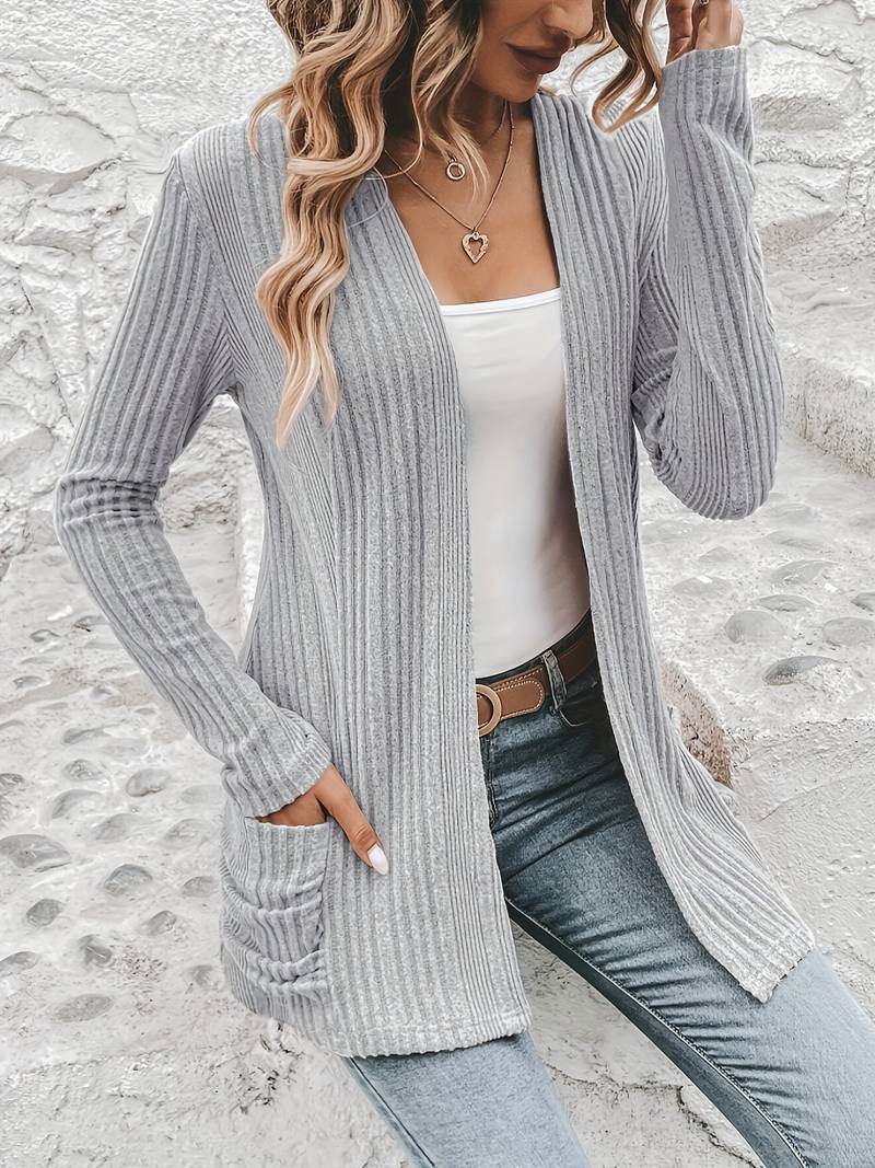 Heidi-Mode | Langärmliger Strickjacke mit Offener Vorderseite und Zwei Taschen - Image 2