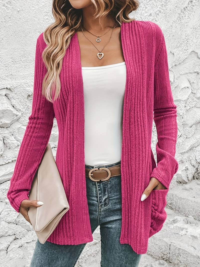 Heidi-Mode | Langärmliger Strickjacke mit Offener Vorderseite und Zwei Taschen - Image 4