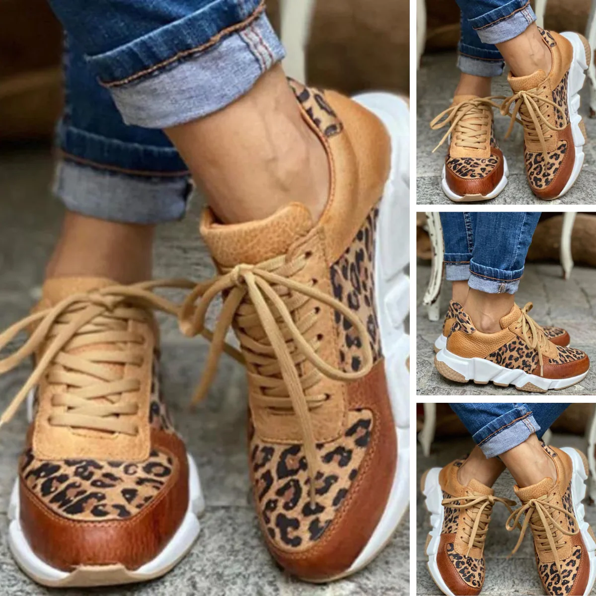 Heidi-Mode | Lässige Vulkanisierte Leoparden-Sneakers mit Dicken Sohlen - Image 4