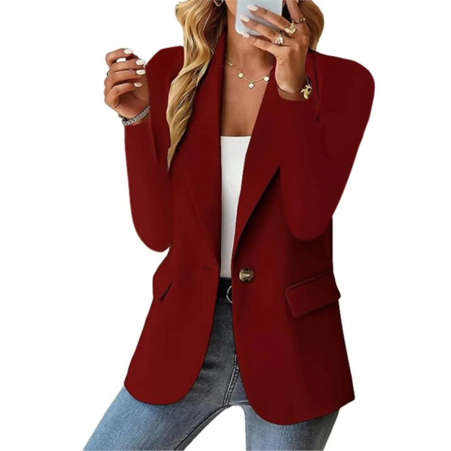 Heidi-Mode | Solider Damen-Blazer mit Langen Ärmeln und Schmaler Taschenschnalle - Image 6