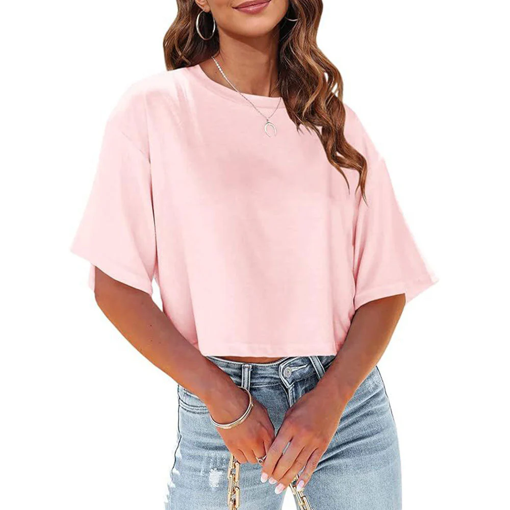 Heidi-Mode | Lässiges, Einfarbiges, Kurzes T-Shirt mit Rundhalsausschnitt für Damen - Image 13
