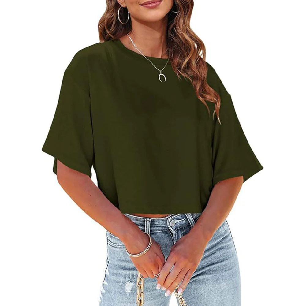 Heidi-Mode | Lässiges, Einfarbiges, Kurzes T-Shirt mit Rundhalsausschnitt für Damen - Image 15