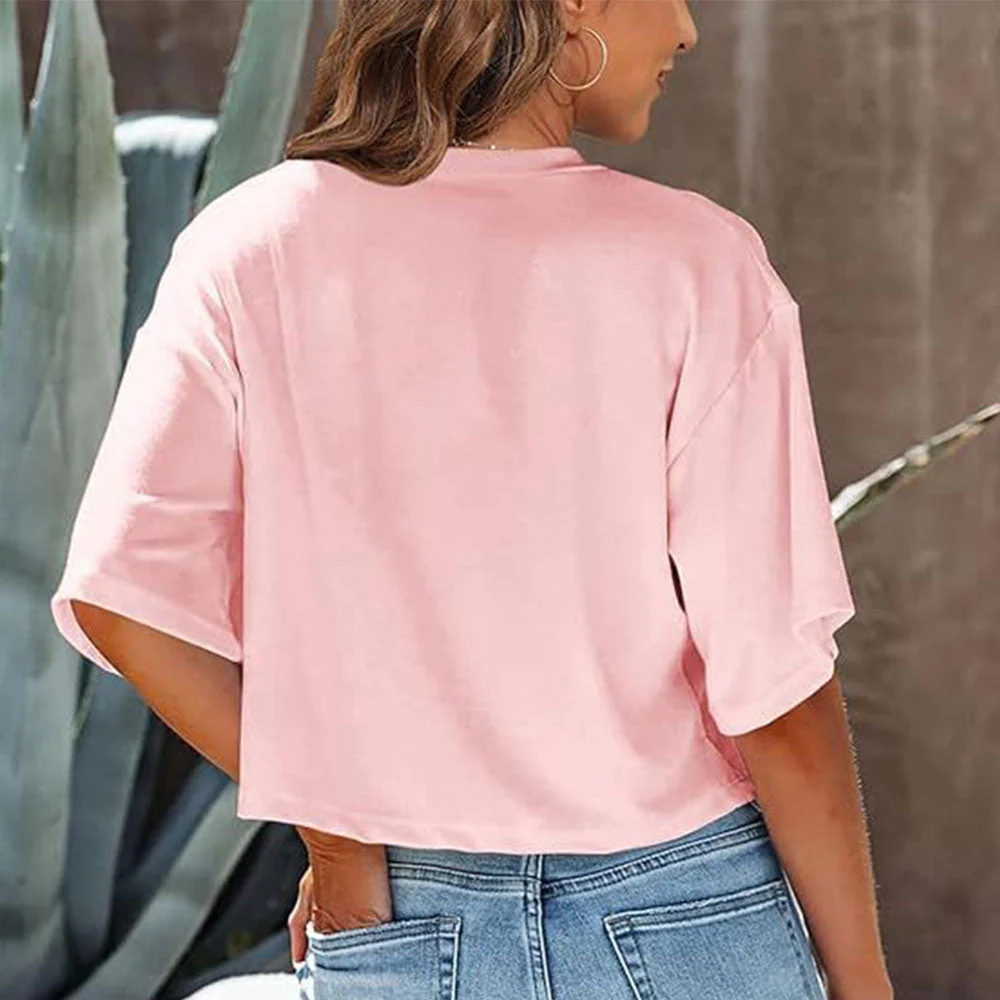 Heidi-Mode | Lässiges, Einfarbiges, Kurzes T-Shirt mit Rundhalsausschnitt für Damen - Image 5