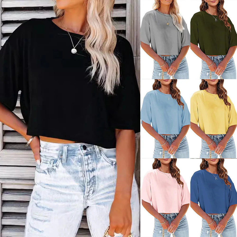 Heidi-Mode | Lässiges, Einfarbiges, Kurzes T-Shirt mit Rundhalsausschnitt für Damen - Image 9