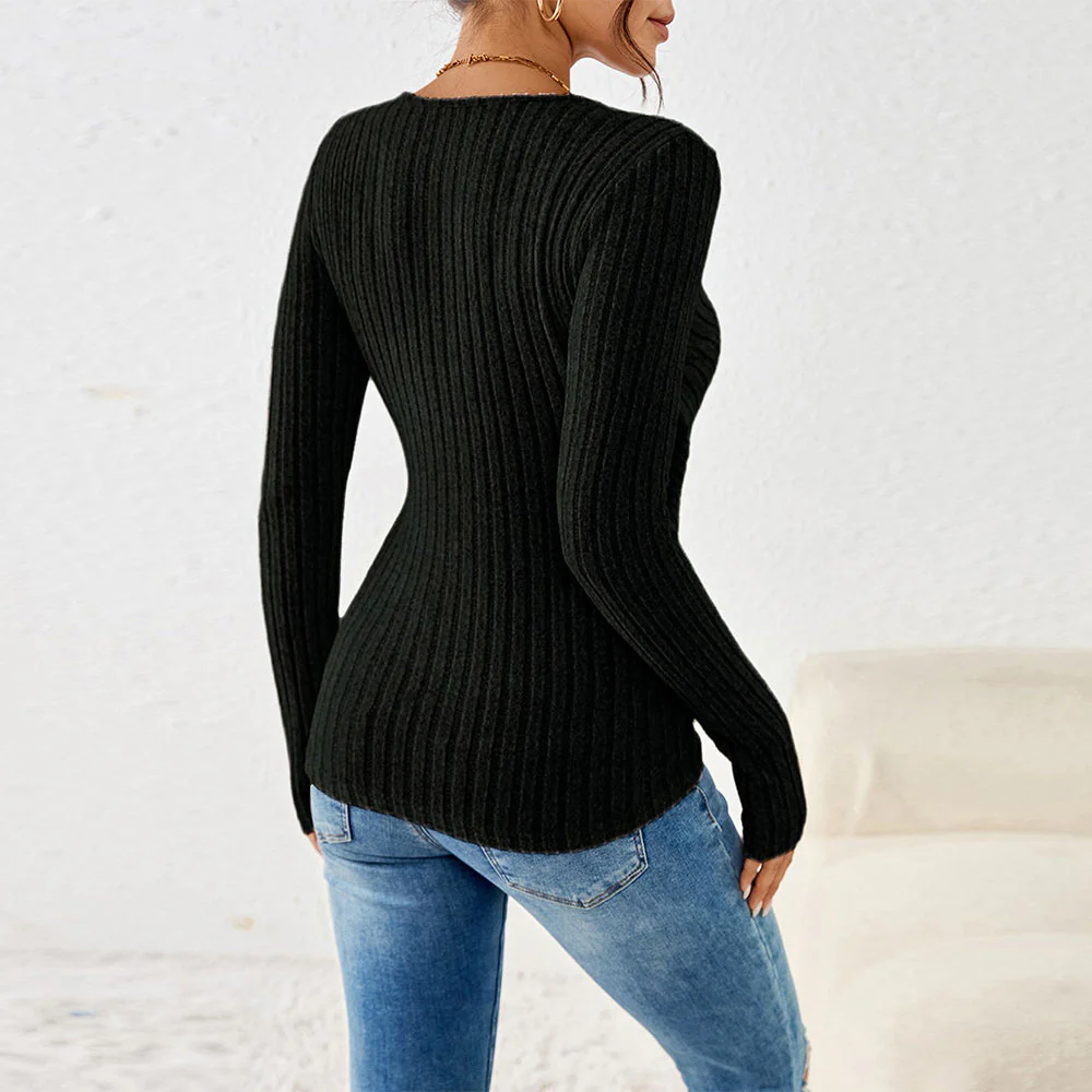 Heidi-Mode | Lässiges, Langärmeliges Damenoberteil mit Schmaler Taille, Einfarbig und V-Ausschnitt - Image 15