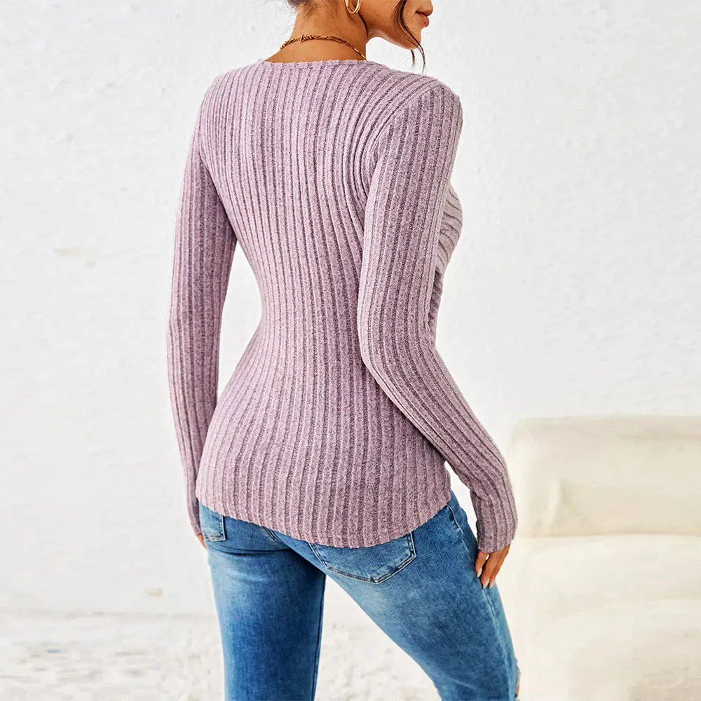 Heidi-Mode | Lässiges, Langärmeliges Damenoberteil mit Schmaler Taille, Einfarbig und V-Ausschnitt - Image 7