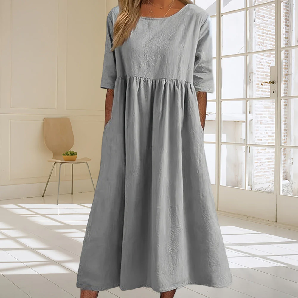Heidi-Mode | Lässiges, Lockeres Sommerkleid Aus Baumwolle und Leinen mit Rundhalsausschnitt - Image 9