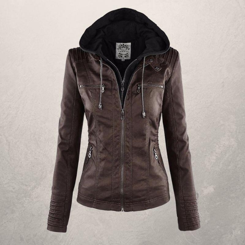 Heidi-Mode | Lederjacke - Kunstleder Slim Fit Kapuzenzip-Jacke - Image 11