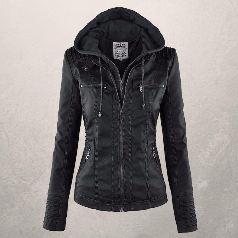 Heidi-Mode | Lederjacke - Kunstleder Slim Fit Kapuzenzip-Jacke - Image 9