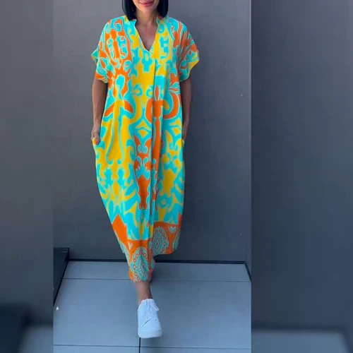 Heidi-Mode | Lebendiges Bedrucktes Kaftan Kleid mit Lässiger Passform für Frauen - Image 2