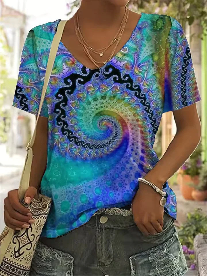 Heidi-Mode | Lebhaftes Retro-T-Shirt mit V-Ausschnitt für Damen - Image 3
