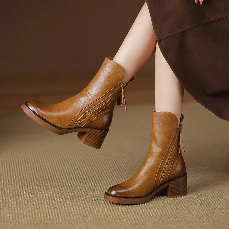 Heidi-Mode | Leder Stiefeletten Damen – Stilvolle Stiefel mit Blockabsatz - Image 5