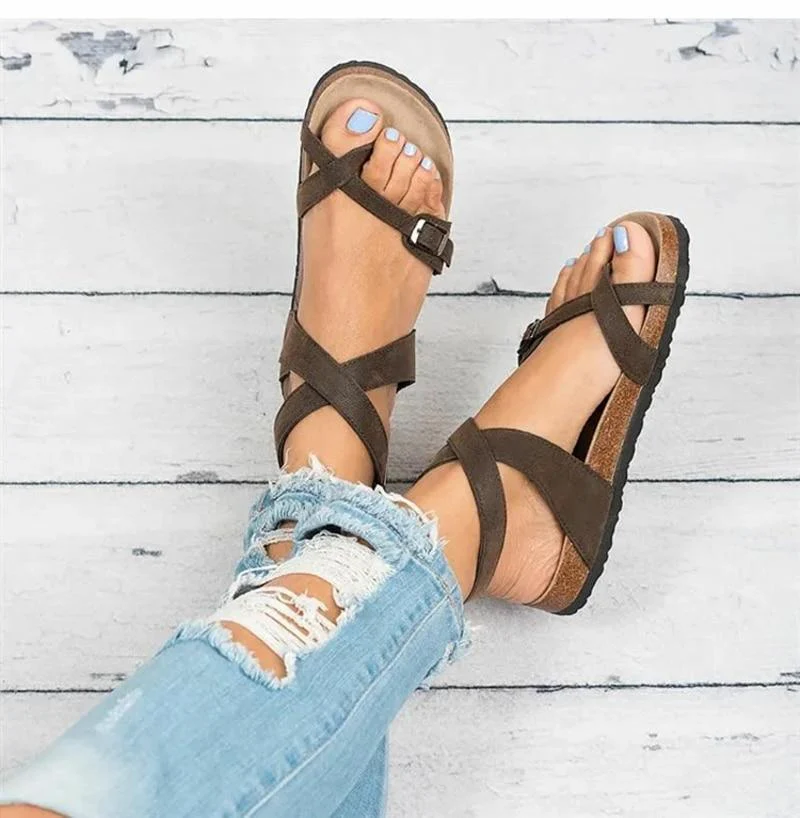 Heidi-Mode | Leder Flachsohlen Sandalen Flip Flop Gürtel Schnalle Rom Stil