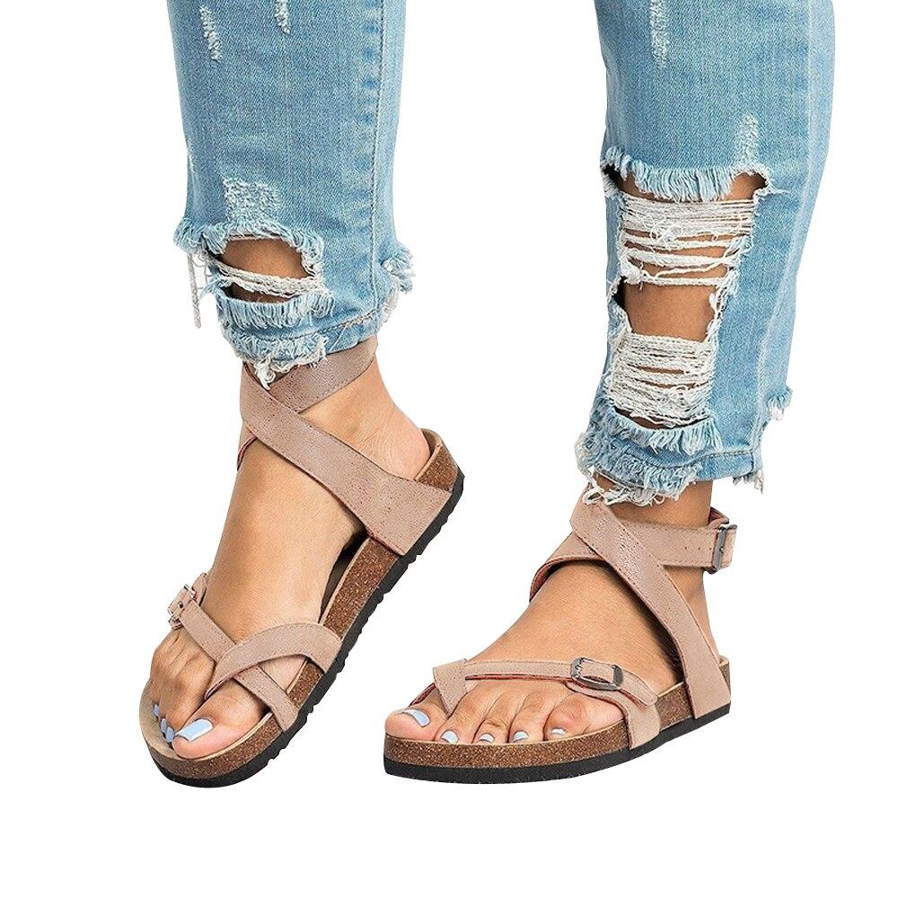 Heidi-Mode | Leder Flachsohlen Sandalen Flip Flop Gürtel Schnalle Rom Stil - Image 2