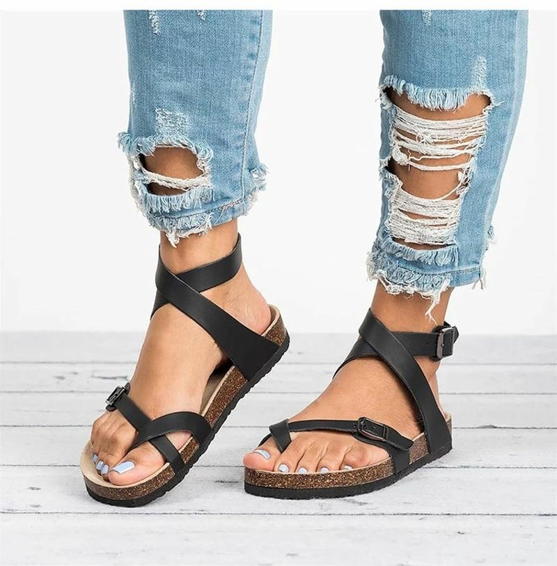 Heidi-Mode | Leder Flachsohlen Sandalen Flip Flop Gürtel Schnalle Rom Stil - Image 3