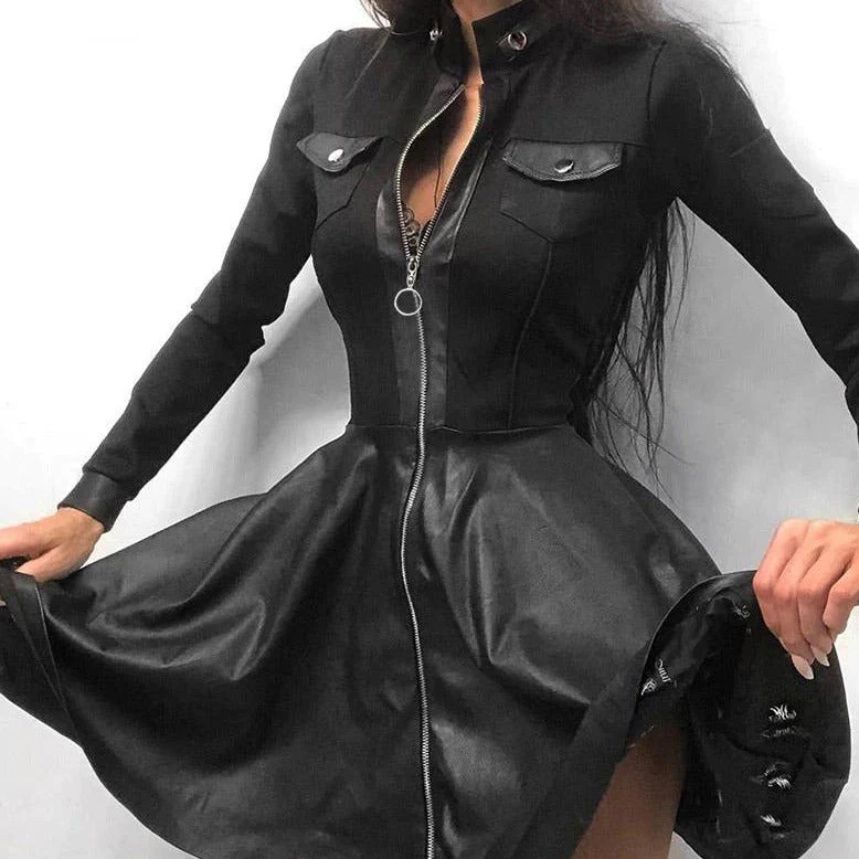 Heidi-Mode | Leder-Reißverschluss Minikleid