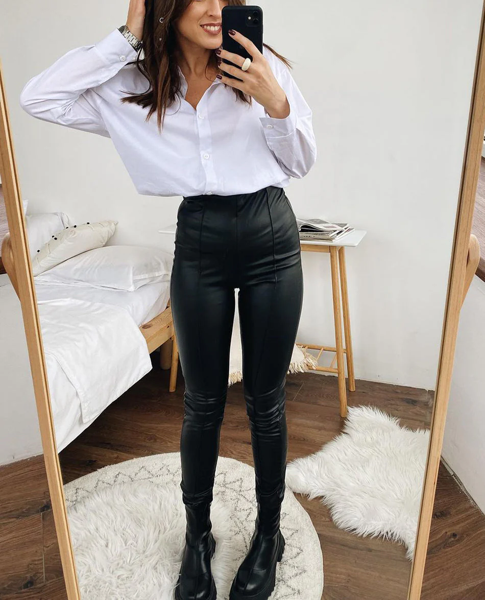 Heidi-Mode | Lederleggings Lederstretchleggings mit Fleece für Den Herbst - Image 5