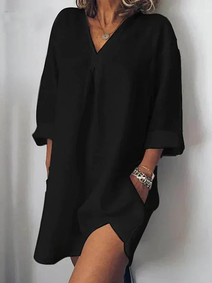 Heidi-Mode | Leinenkleid V-Ausschnitt & Halbärmel - Image 5