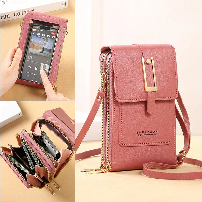 Heidi-Mode | Leder Smartphone Clutch Damen Handtasche mit Touchscreen-Fenster