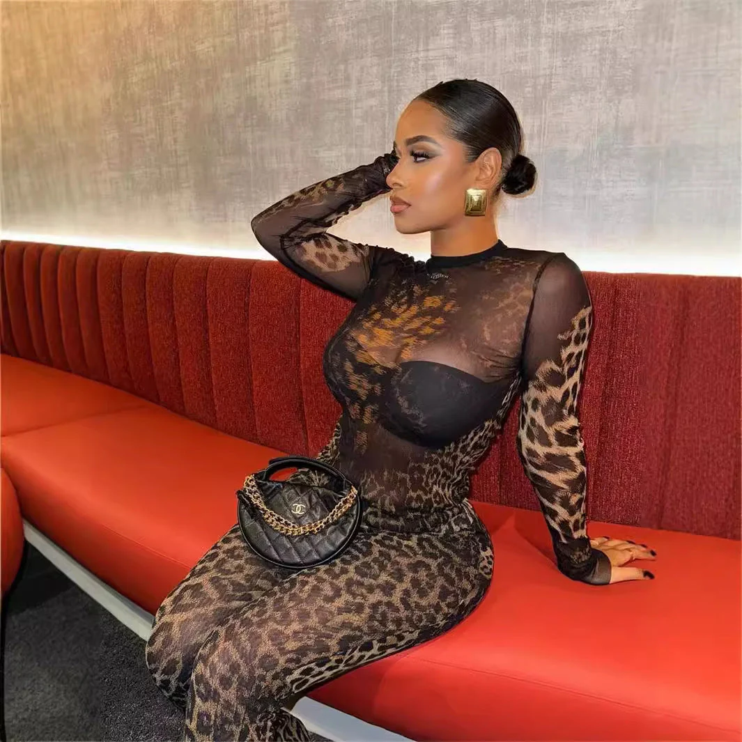 Heidi-Mode | Leopard-Print Langarm-Top und Hosen-Set - Image 2