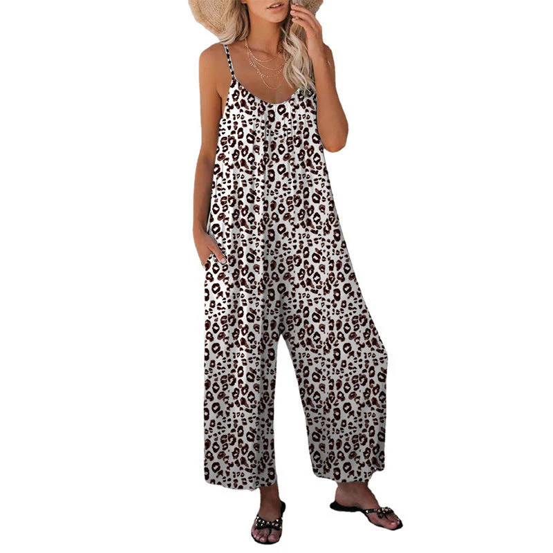 Heidi-Mode | Leopard-Print-Tasche Lockerer Träger Einteiler Overall - Image 3