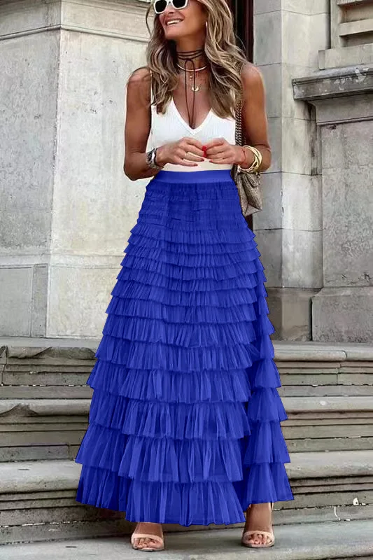 Heidi-Mode | Lässig Damen Solide Ballkleid Lange Rock Tüll Hohe Taille Plissierte Tutu Rock Elegante Damen Wildes Netz Dating Maxi Röcke Drop - Image 15