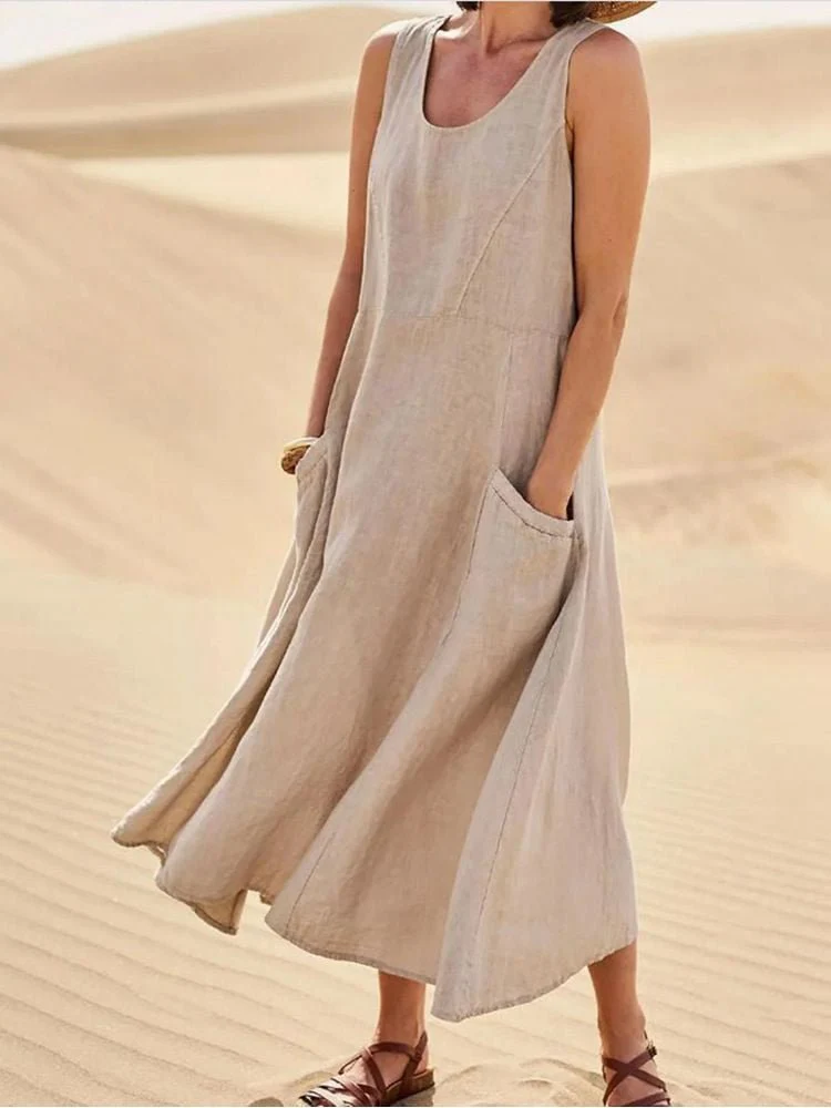 Heidi-Mode | Lockere Passform Ärmellos Fließendes Kleid Sommerkleid