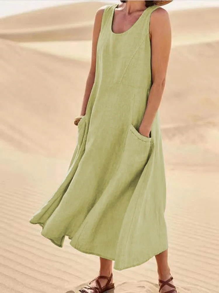 Heidi-Mode | Lockere Passform Ärmellos Fließendes Kleid Sommerkleid - Image 7