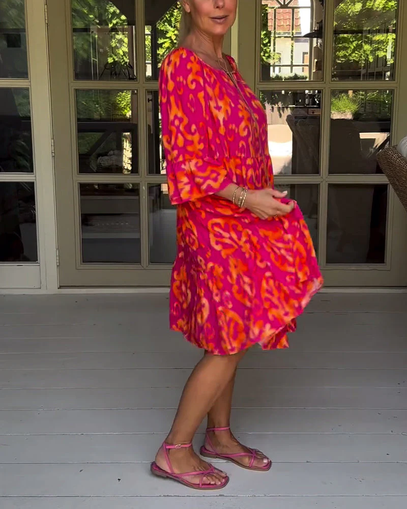 Heidi-Mode | Lockeres, Bedrucktes Kleid mit Glockenärmeln