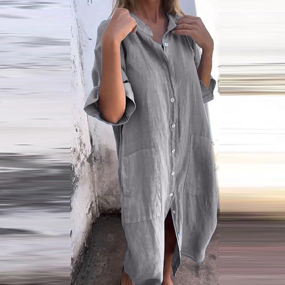 Heidi-Mode | Lockeres Langes Kleid mit Langen Ärmeln und Seitentaschen Kleid - Image 6