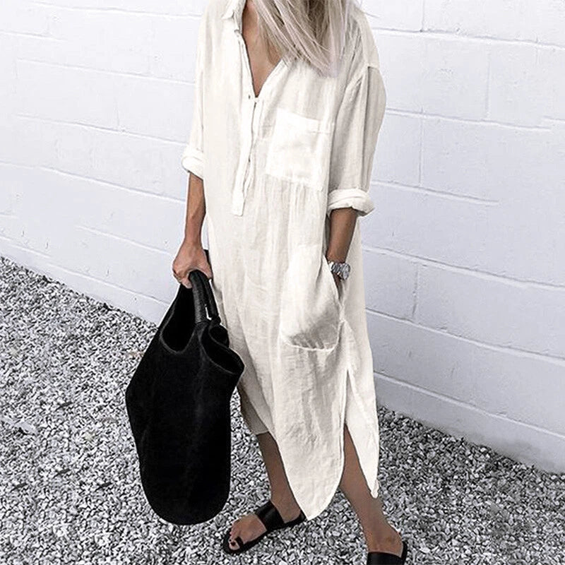 Heidi-Mode | Lockeres Langes Kleid mit Langen Ärmeln und Seitentaschen Kleid - Image 8