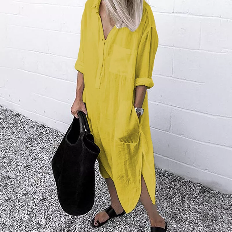 Heidi-Mode | Lockeres Langes Kleid mit Langen Ärmeln und Seitentaschen Kleid - Image 9