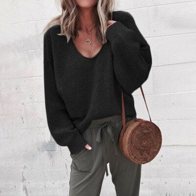 Heidi-Mode | Lose V-Ausschnitt Stricktop Pullover - Image 2