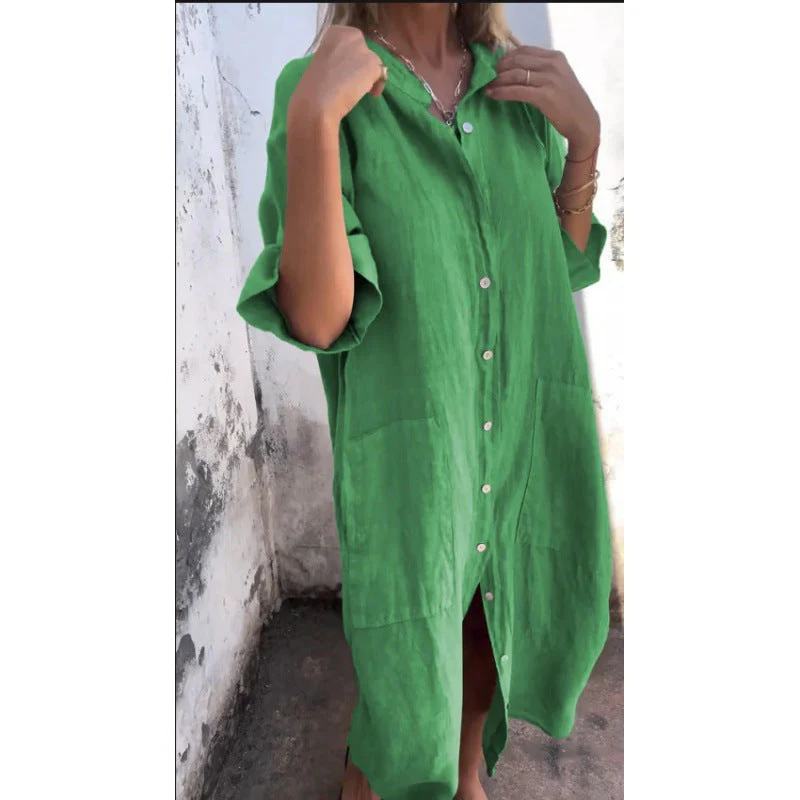 Heidi-Mode | Lässiges Baumwoll-Leinen Shirtkleid mit Dreiviertelärmeln - Image 10
