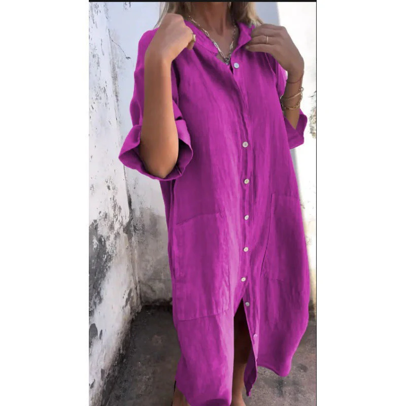Heidi-Mode | Lässiges Baumwoll-Leinen Shirtkleid mit Dreiviertelärmeln - Image 6