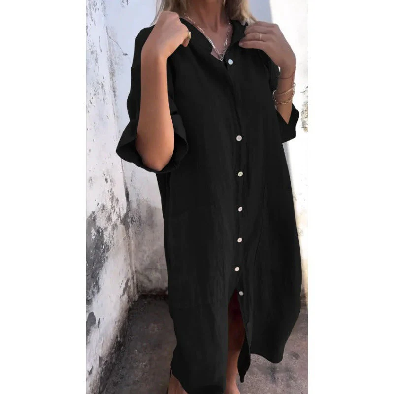 Heidi-Mode | Lässiges Baumwoll-Leinen Shirtkleid mit Dreiviertelärmeln - Image 9