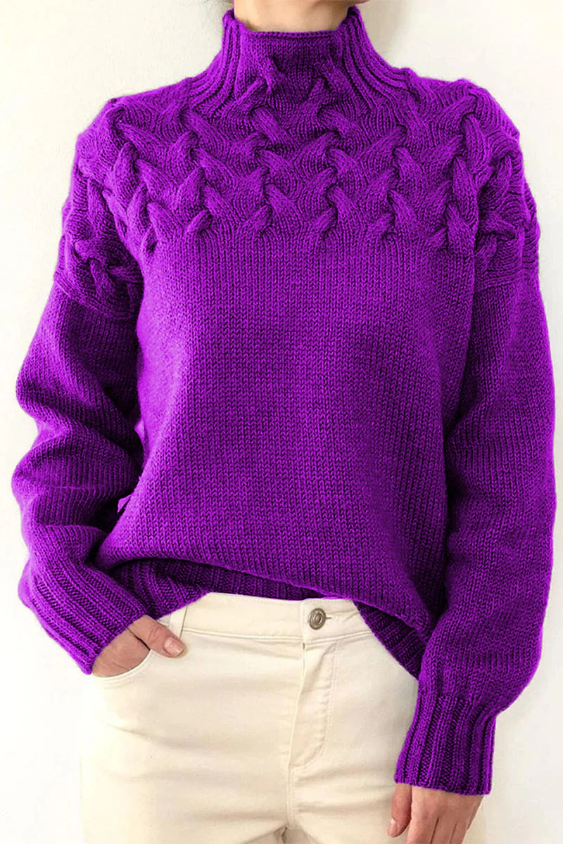 Heidi-Mode | Lässiger Einfarbiger Strickpullover mit Rollkragen - 11 Farben - Image 12