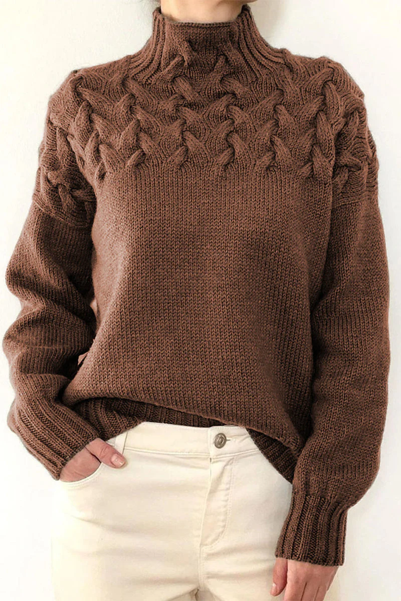 Heidi-Mode | Lässiger Einfarbiger Strickpullover mit Rollkragen - 11 Farben - Image 3
