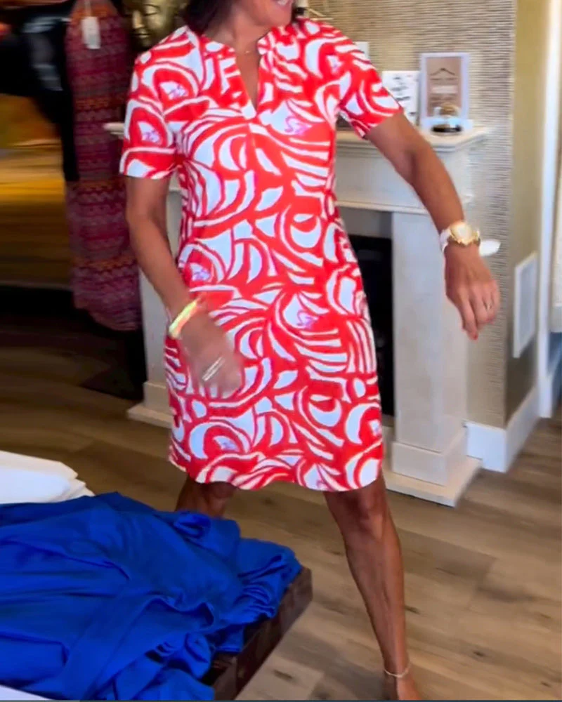 Heidi-Mode | Lässiges Kurzärmeliges Kleid mit Print - Image 2