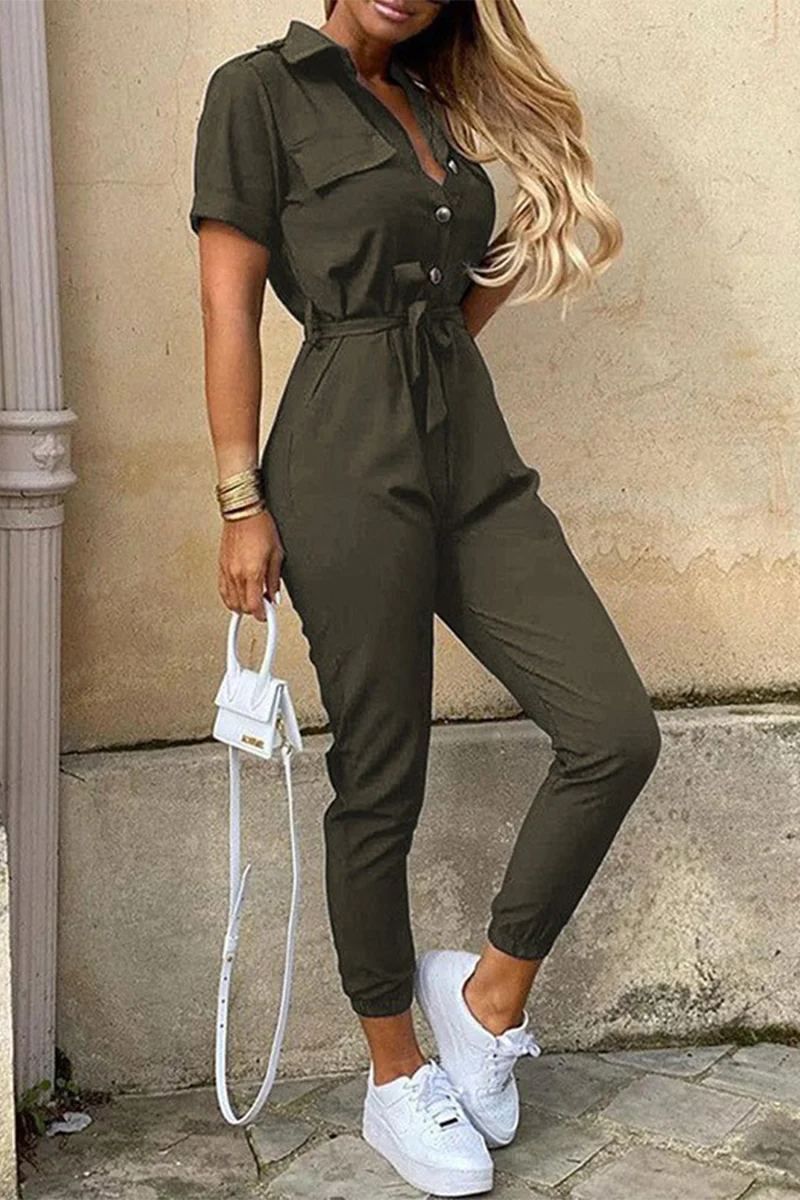 Heidi-Mode | Lässige Tägliche Einfarbige Frenulum mit Gürtel Umlegekragen Reguläre Jumpsuits - Image 10