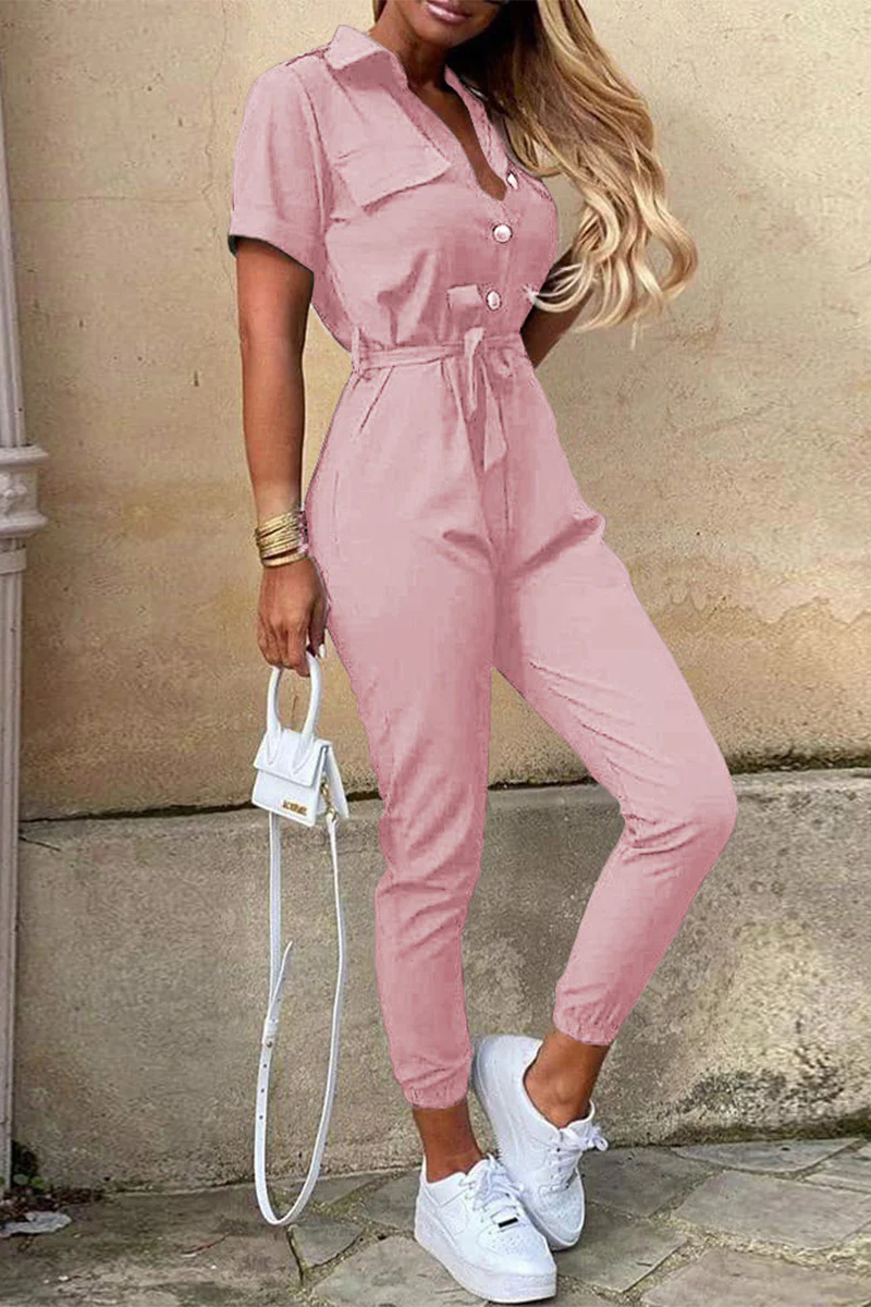 Heidi-Mode | Lässige Tägliche Einfarbige Frenulum mit Gürtel Umlegekragen Reguläre Jumpsuits - Image 6