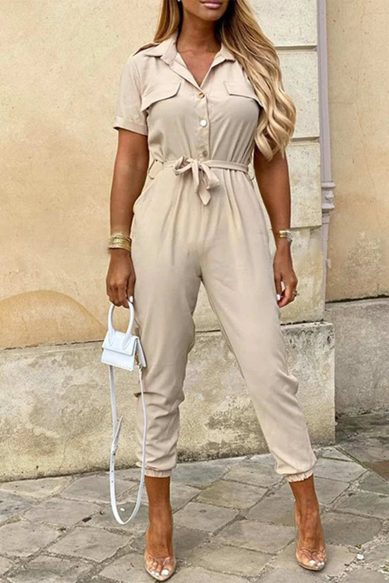 Heidi-Mode | Lässige Tägliche Einfarbige Frenulum mit Gürtel Umlegekragen Reguläre Jumpsuits - Image 9