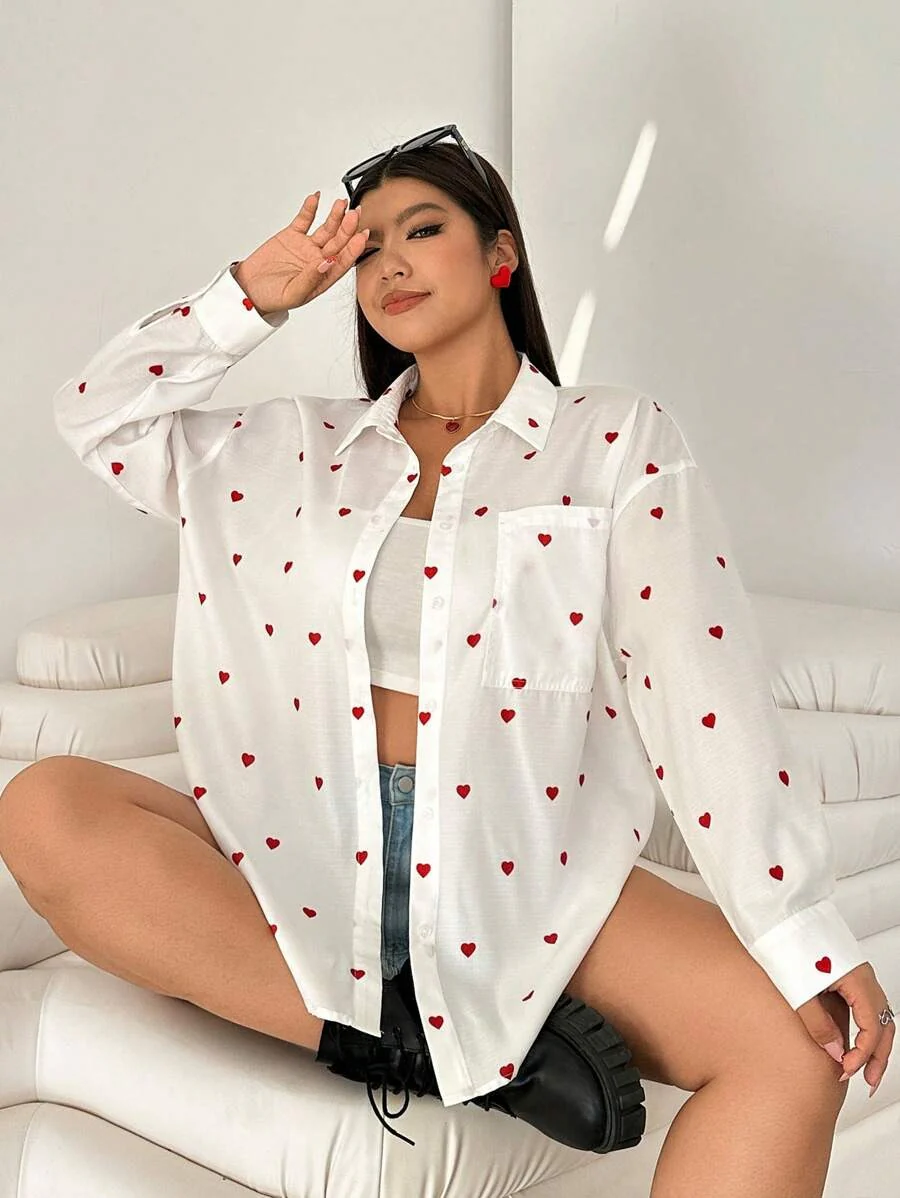 Heidi-Mode | Lässige Baumwollbluse mit Gestickten Herzen für Damen - Image 3