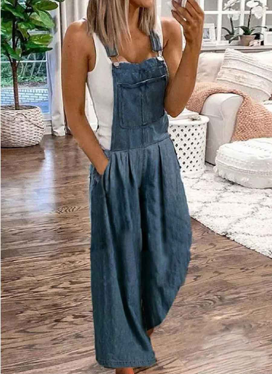 Heidi-Mode | Lässige Mode Weites Denim Jumpsuit - Image 2