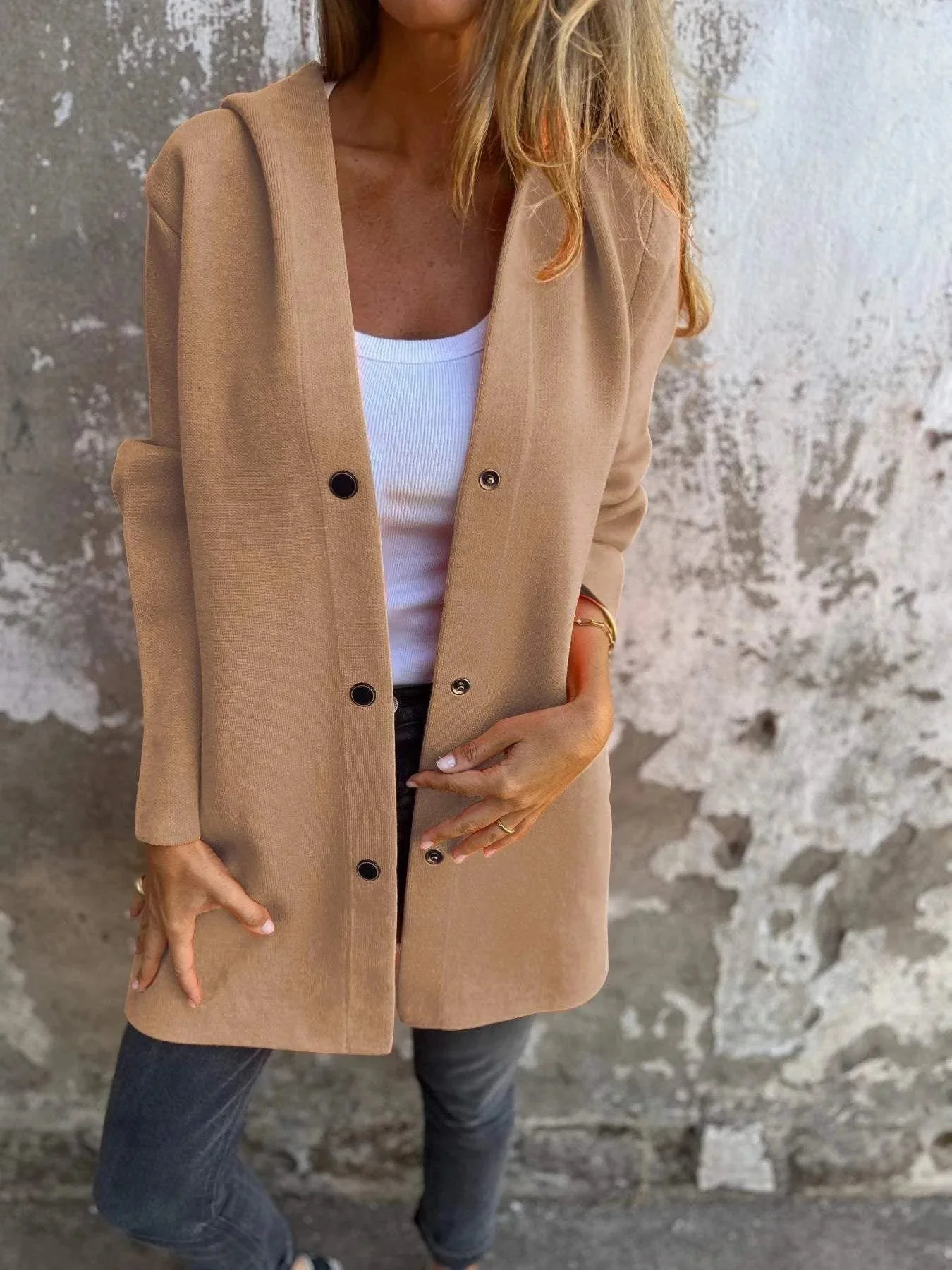 Heidi-Mode | Lässiger Einreihiger Cardigan mit Kapuze - Image 6