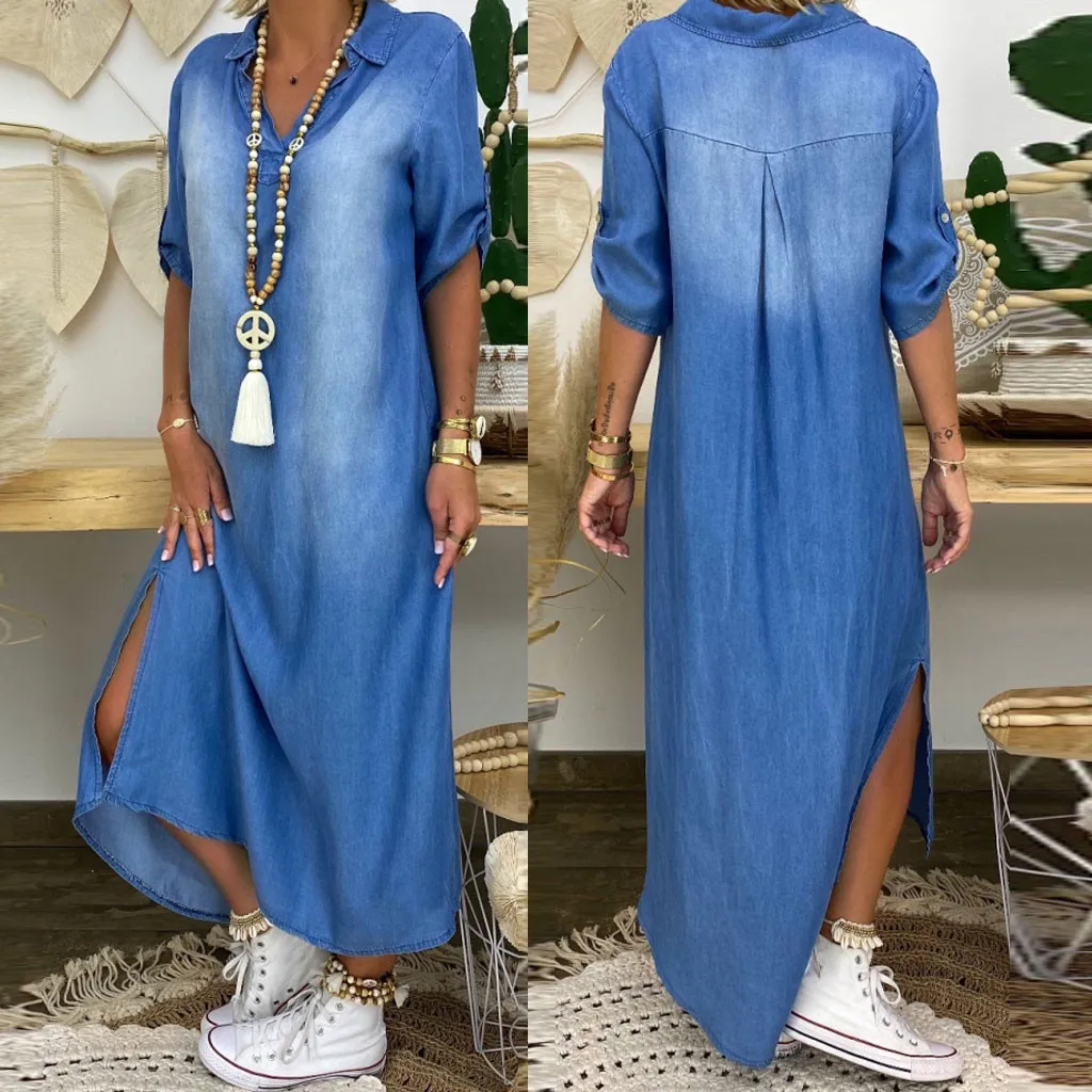 Heidi-Mode | Lässiges Denim Maxikleid mit Kragen für Damen - Image 4