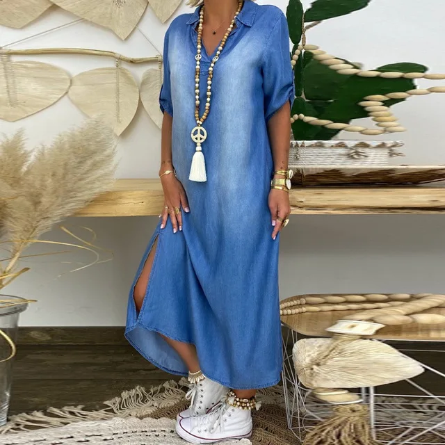 Heidi-Mode | Lässiges Denim Maxikleid mit Kragen für Damen - Image 6